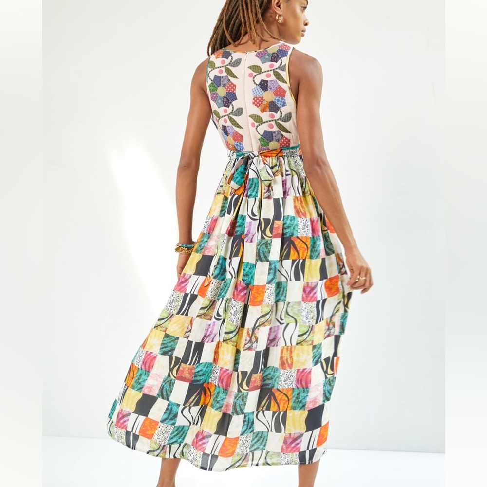Let Me Be Quilted Patchwork Maxi Dress Anthropologie Sz L New With Tags Pockets! - Picture 4 of 16